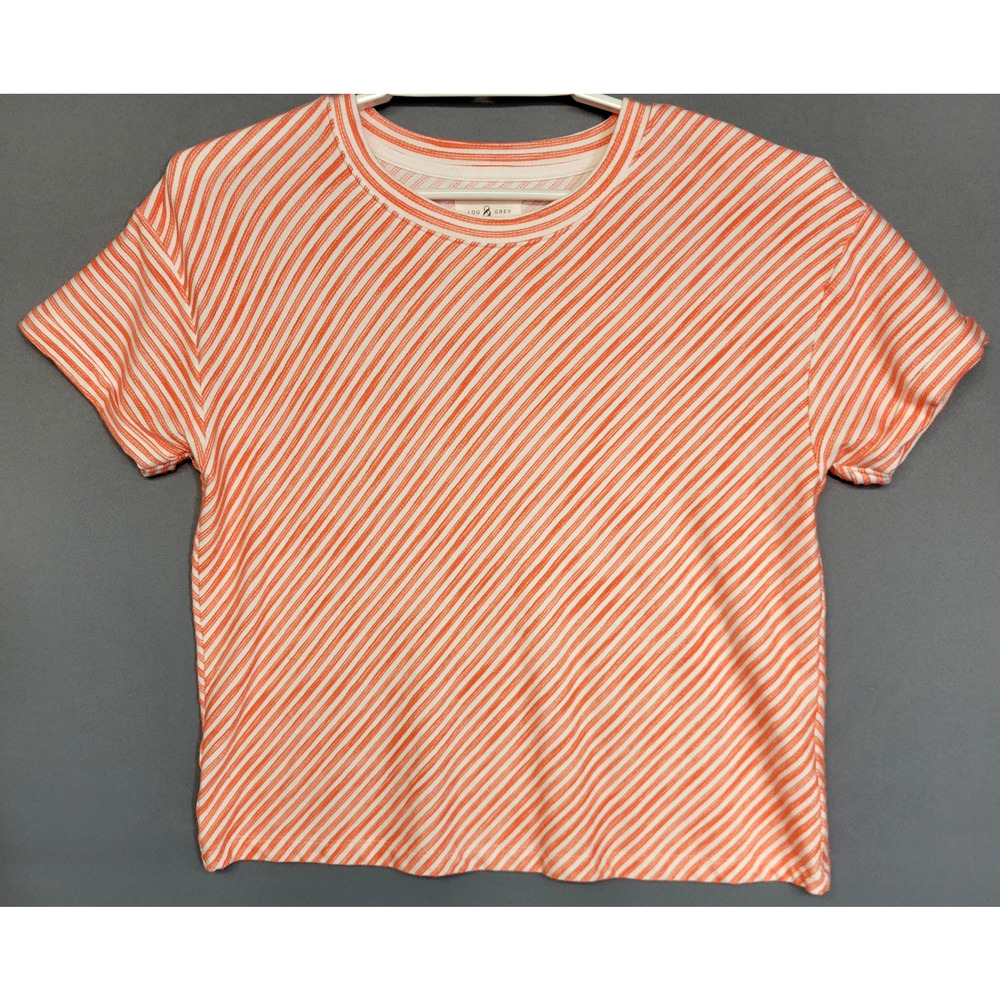 Lou & Grey Top Womens XS Orange White Striped Crewneck Stretch Textured